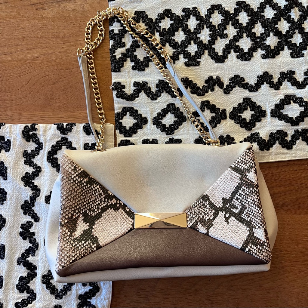 Inc International Concepts Cream Snakeskin Chain Shoulder Bag Purse